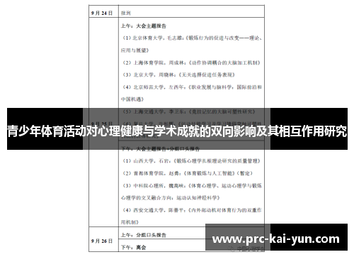青少年体育活动对心理健康与学术成就的双向影响及其相互作用研究