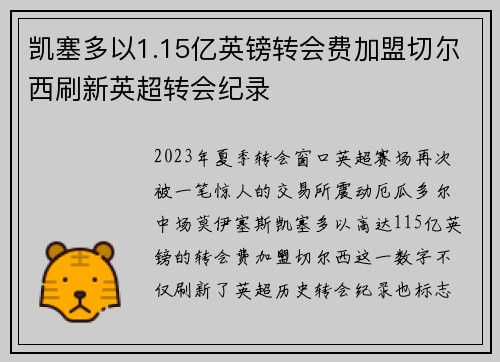 凯塞多以1.15亿英镑转会费加盟切尔西刷新英超转会纪录