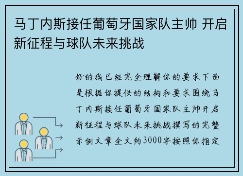马丁内斯接任葡萄牙国家队主帅 开启新征程与球队未来挑战